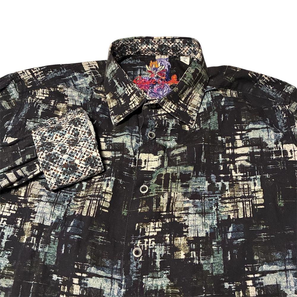 Robert Graham Mens Black Abstract Button Down Shirt Classic Fit Large